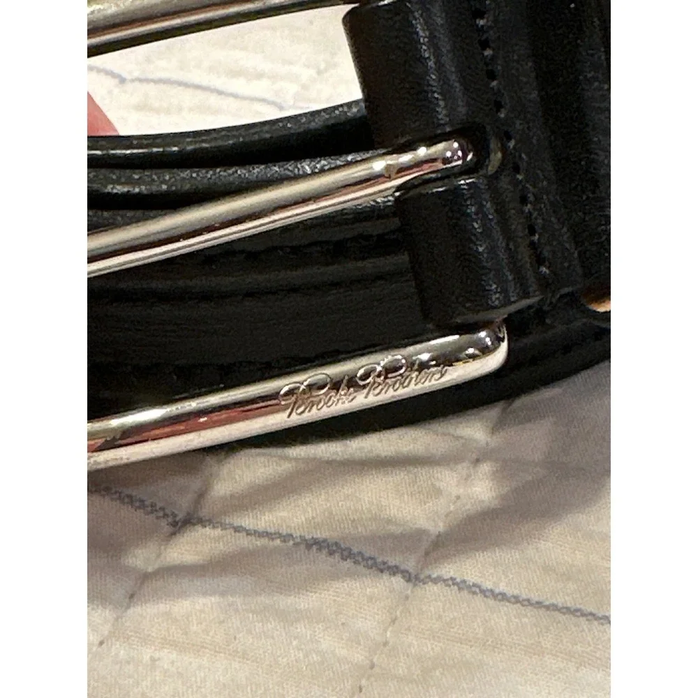 Brooks Brothers Mens Black Leather Dress Belt Made in Italy Solid Brass Size 44